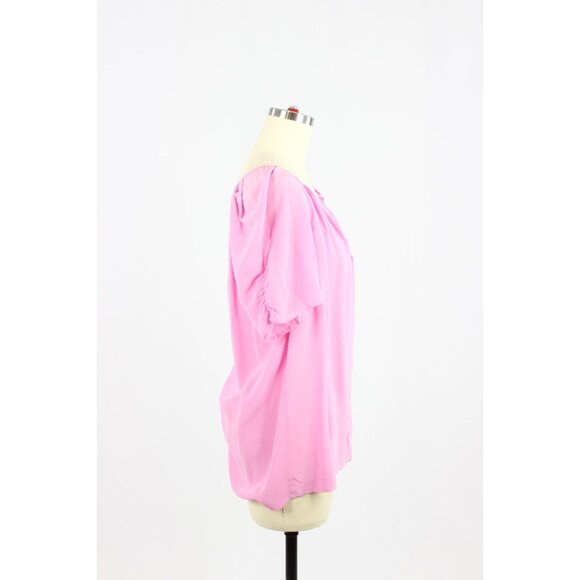 NWT JOIE Terabithia Tulip Pink 100% Silk Crepe Short Puff Sleeve Blouse, Size M - Picture 2 of 12